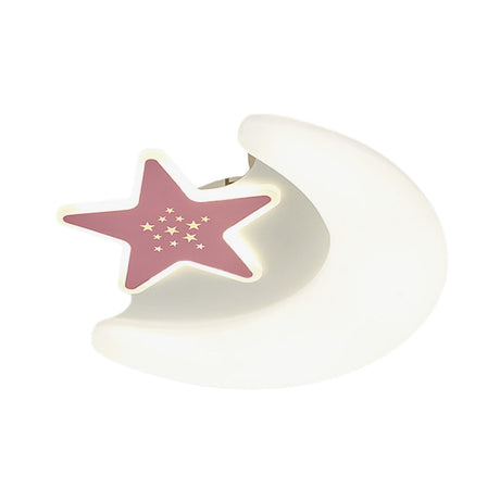Kids Moon And Star Flush Mount Acrylic Led Ceiling Light Fixture: Pink/Blue Finish For Bedroom