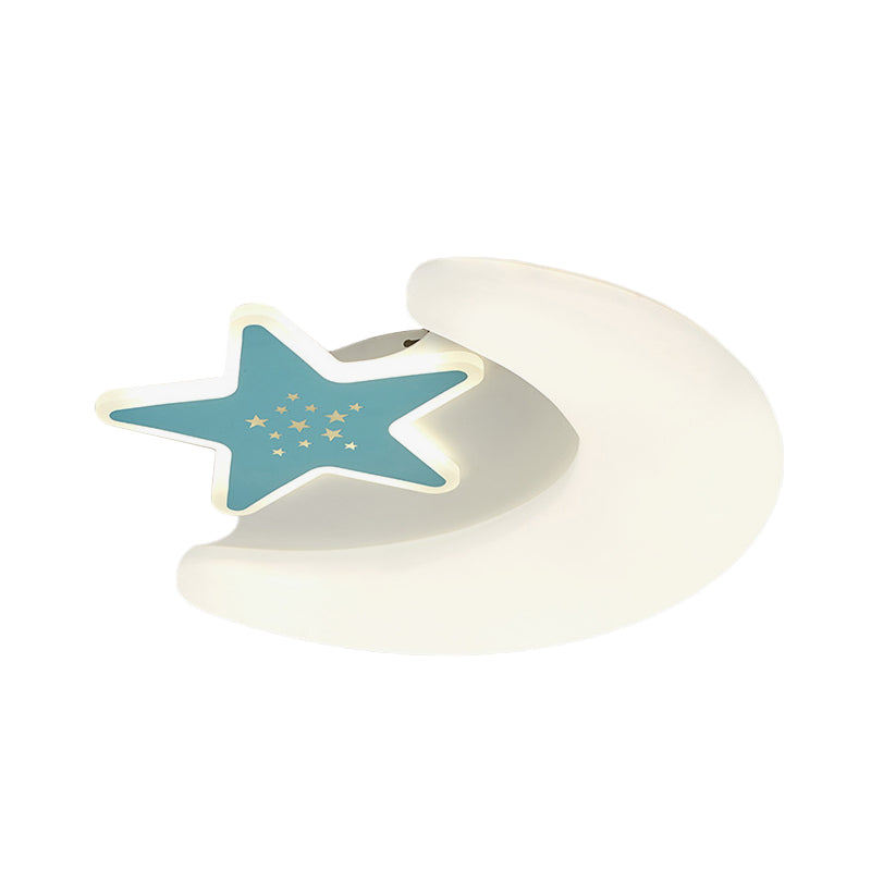 Kid’s Moon And Star Flush Mount Acrylic Led Ceiling Light Fixture: Pink/Blue Finish For Bedroom