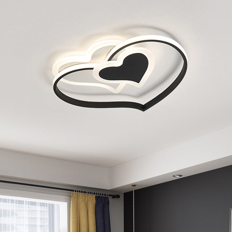 Modern Led Flush Mount Ceiling Light With Heart-Shaped Acrylic Shade - Black/White/Pink Finish For