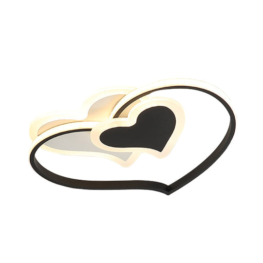 Modern Led Flush Mount Ceiling Light With Heart-Shaped Acrylic Shade - Black/White/Pink Finish For