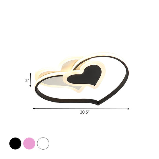 Modern Led Flush Mount Ceiling Light With Heart-Shaped Acrylic Shade - Black/White/Pink Finish For
