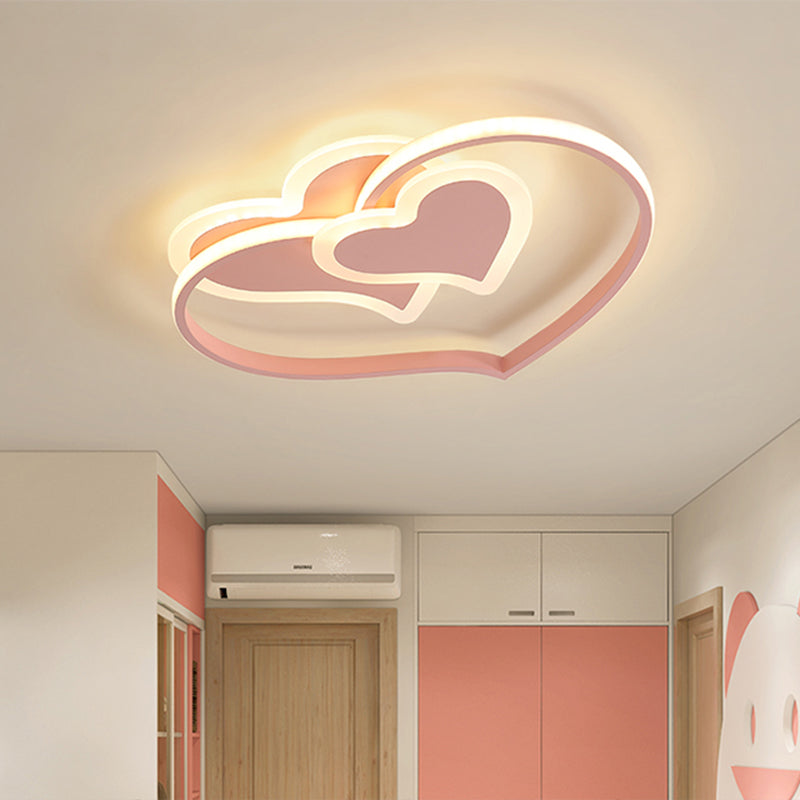 Modern Led Flush Mount Ceiling Light With Heart - Shaped Acrylic Shade - Black/White/Pink Finish