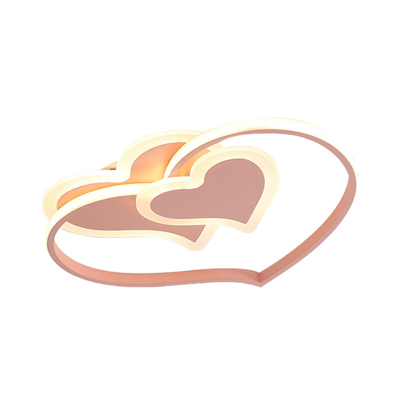 Modern Led Flush Mount Ceiling Light With Heart-Shaped Acrylic Shade - Black/White/Pink Finish For