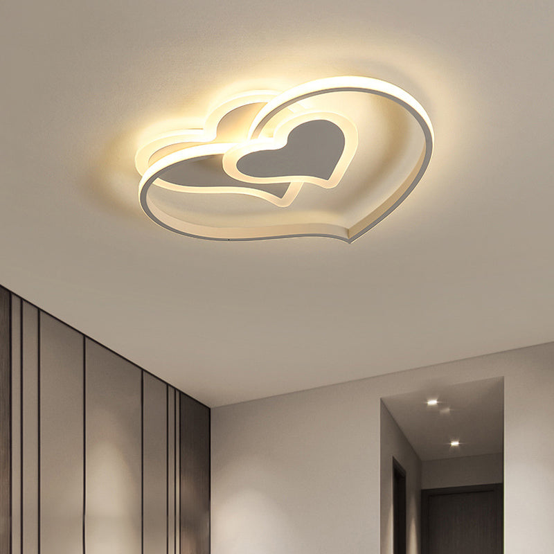 Modern Led Flush Mount Ceiling Light With Heart-Shaped Acrylic Shade - Black/White/Pink Finish For
