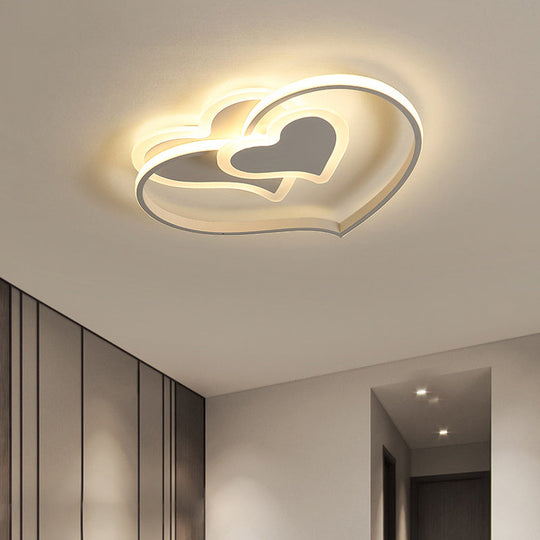 Modern Led Flush Mount Ceiling Light With Heart-Shaped Acrylic Shade - Black/White/Pink Finish For