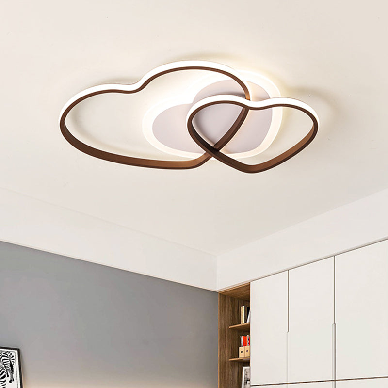 Cartoon Led Heart Design Flush Mount Lamp With Coffee Finish