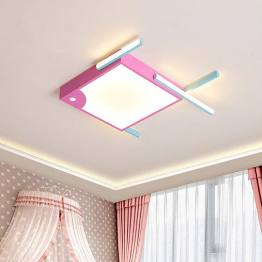 Pink Minimalist Led Ceiling Flush With Linear Design And White/Warm Light / White