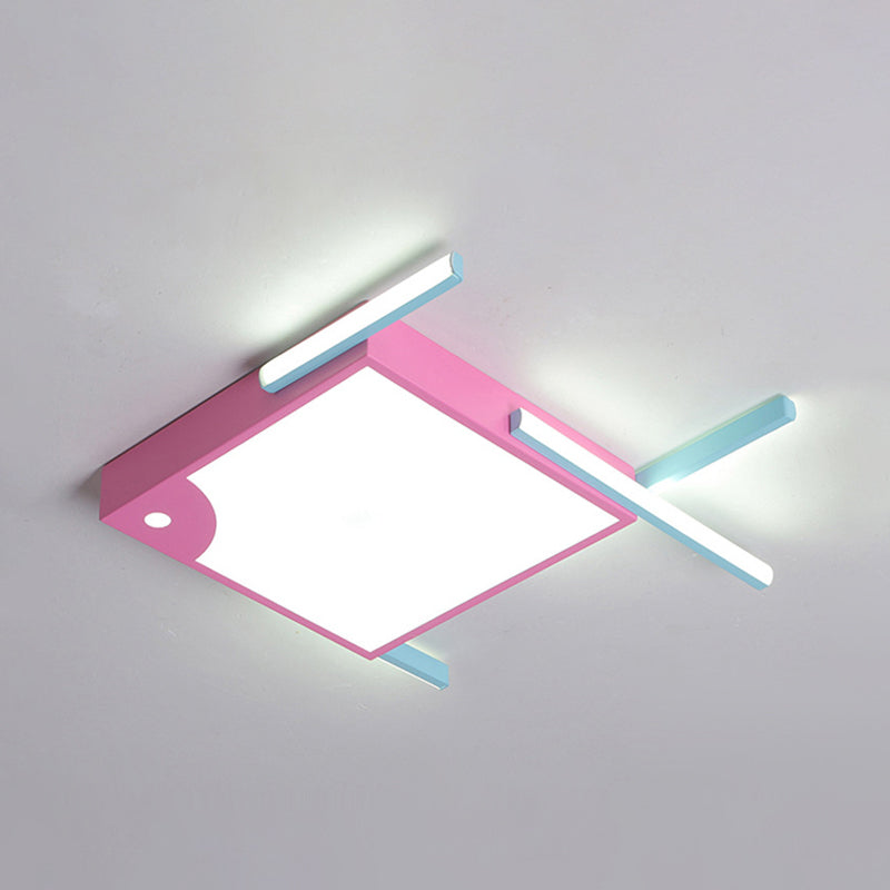 Pink Minimalist Led Ceiling Flush With Linear Design And White/Warm Light