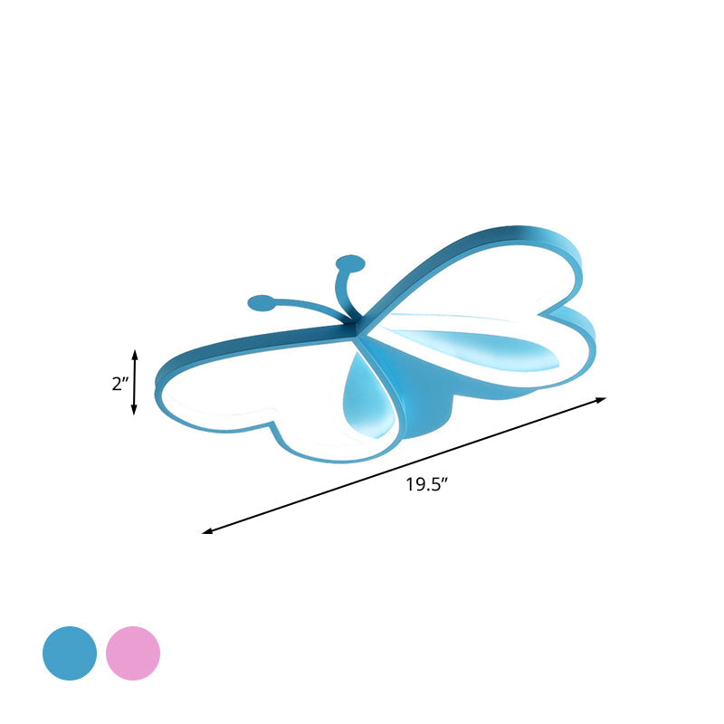 Butterfly Led Acrylic Flush Ceiling Light In Pink/Blue - Minimalistic Bedroom Flushmount Lighting