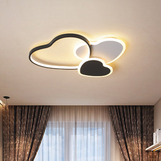 Modern Heart Design Black Ceiling Fixture: Acrylic Led Bedroom Flush Mount Spotlight - Warm/White