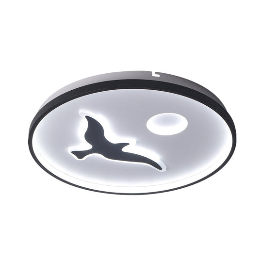 Minimalistic Bird Flush Mount Ceiling Light In Black Finish Acrylic Led With Warm/White