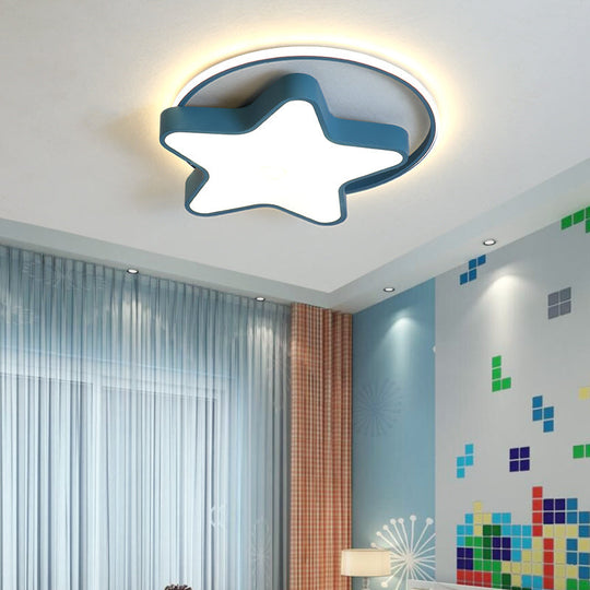 Nordic Star Led Flush Mount Ceiling Light With Acrylic Ring For Kid’s Room