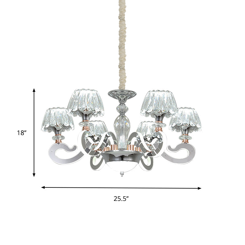 Modern Clear Crystal Led Chandelier Pendant Light - 6/8 Heads Conic Design