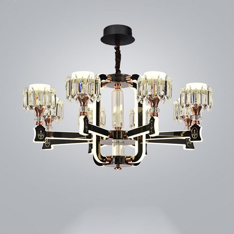 Modern Crystal Cylinder Led Chandelier With Black Finish (6/8 Bulbs) - Hanging Ceiling Lamp
