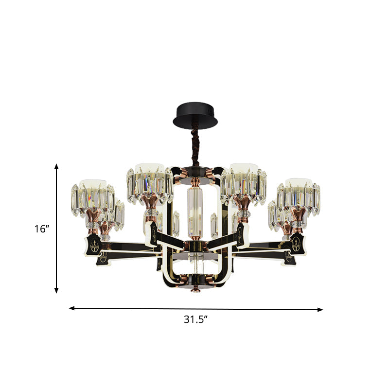 Modern Crystal Cylinder Led Chandelier With Black Finish (6/8 Bulbs) - Hanging Ceiling Lamp