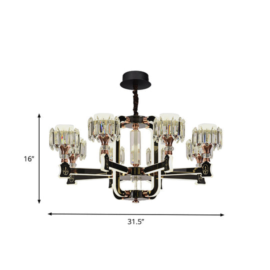 Modern Crystal Cylinder Led Chandelier With Black Finish (6/8 Bulbs) - Hanging Ceiling Lamp