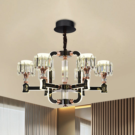 Modern Crystal Cylinder Led Chandelier With Black Finish (6/8 Bulbs) - Hanging Ceiling Lamp