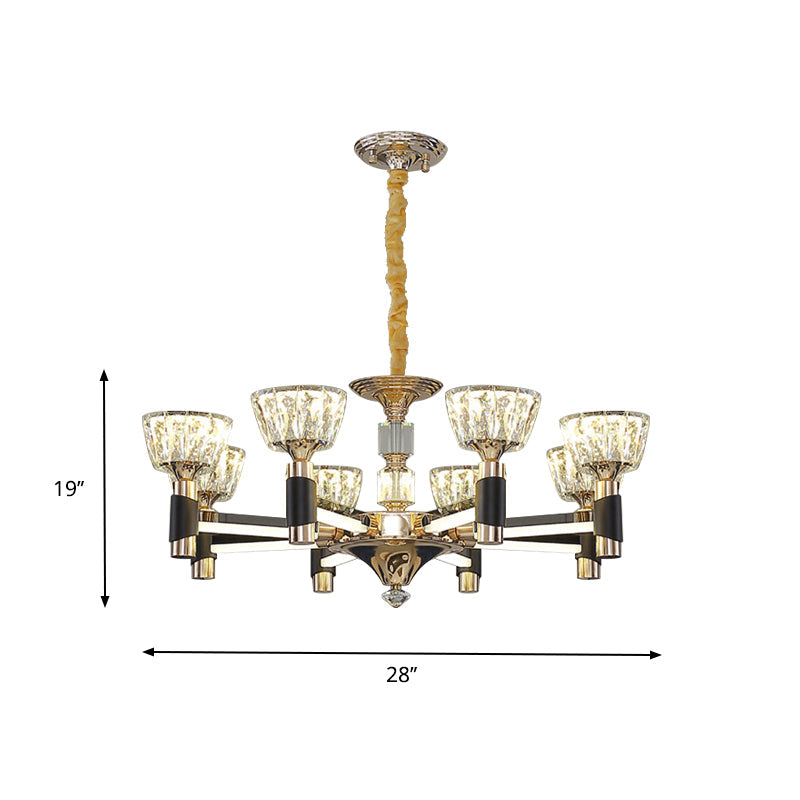 Modern Black And Gold Led Chandelier - Elegant Suspension Light With Crystal Rectangle Design (6/8