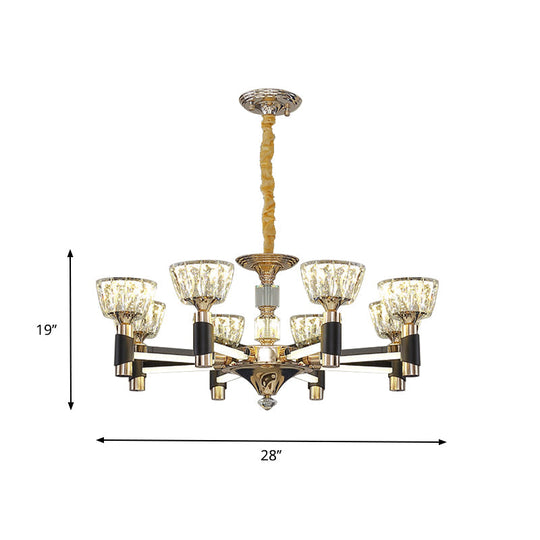 Modern Black And Gold Led Chandelier - Elegant Suspension Light With Crystal Rectangle Design (6/8