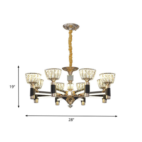 Black And Gold Rectangle Crystal Led Chandelier With 6/8 Bowl-Shaped Suspension Lights