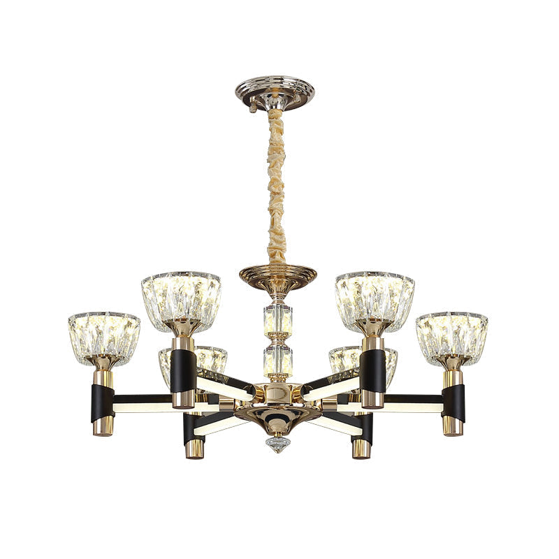 Modern Black And Gold Led Chandelier - Elegant Suspension Light With Crystal Rectangle Design (6/8
