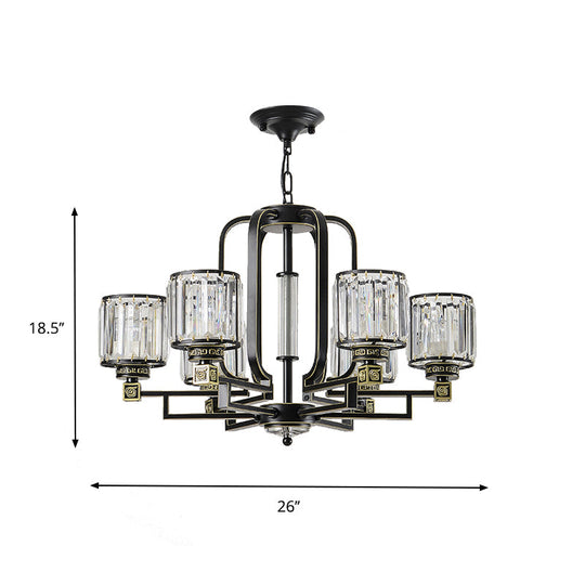 Contemporary Black Cylindrical Crystal Chandelier - 6/8-Light Ceiling Pendant Lamp For Living Room