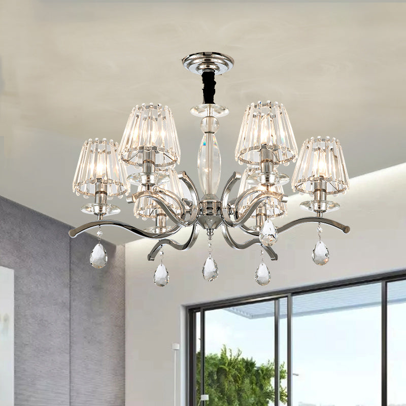 Modernist Crystal Chandelier Pendant Lamp - Silver Finish 5/6 Bulbs