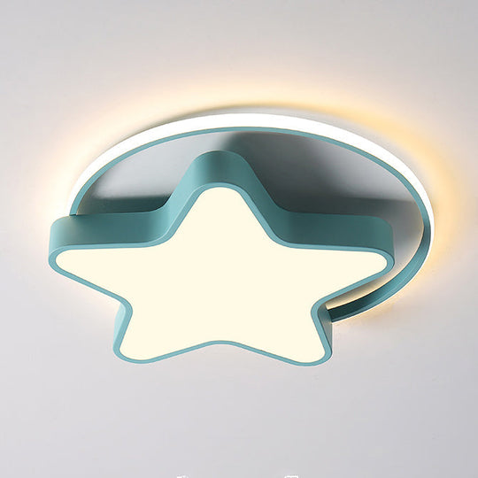 Nordic Star Led Flush Mount Ceiling Light With Acrylic Ring For Kids Room Green / 18 Warm