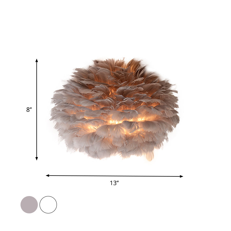 Designer Half Globe Wall Sconce With Feather Accent White/Grey Finish