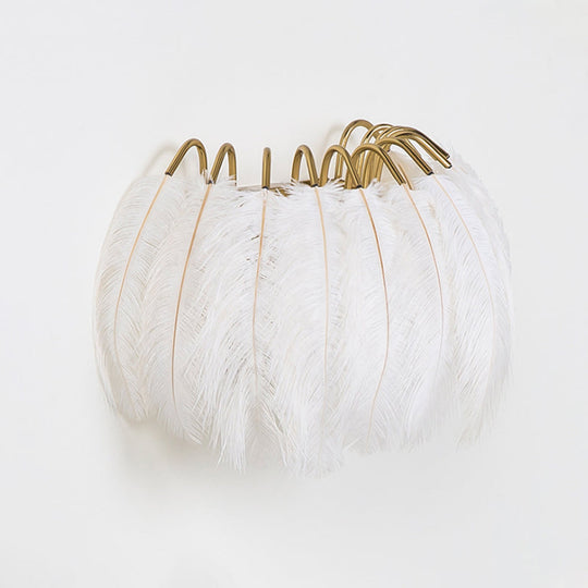 Modern Grey And White Sconce Light With Feather Detail For Parlor Wall