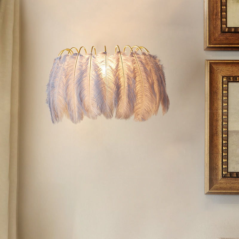 Modern Grey And White Sconce Light With Feather Detail For Parlor Wall