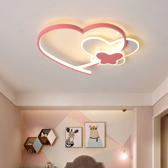 Minimalistic Pink Led Flushmount Ceiling Light With Loving Heart Frame - Bedroom Lighting Fixture