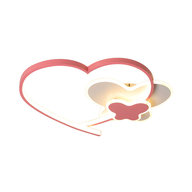 Minimalistic Pink Led Flushmount Ceiling Light With Loving Heart Frame - Bedroom Lighting Fixture