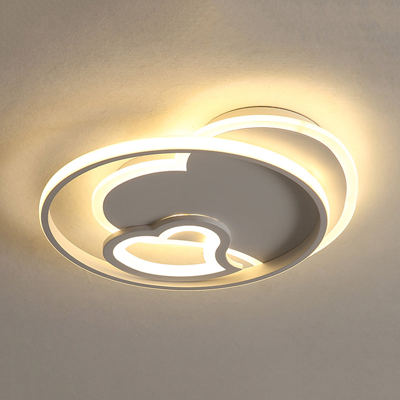 Modern Acrylic Heart Flushmount: White/Black/Pink Led Ceiling Fixture For Bedroom