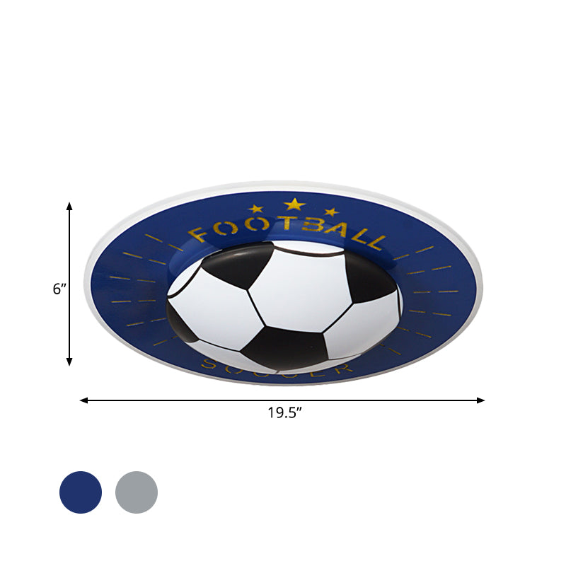 Modern Football Led Flush Mount Light Fixture In White/Blue For Bedrooms