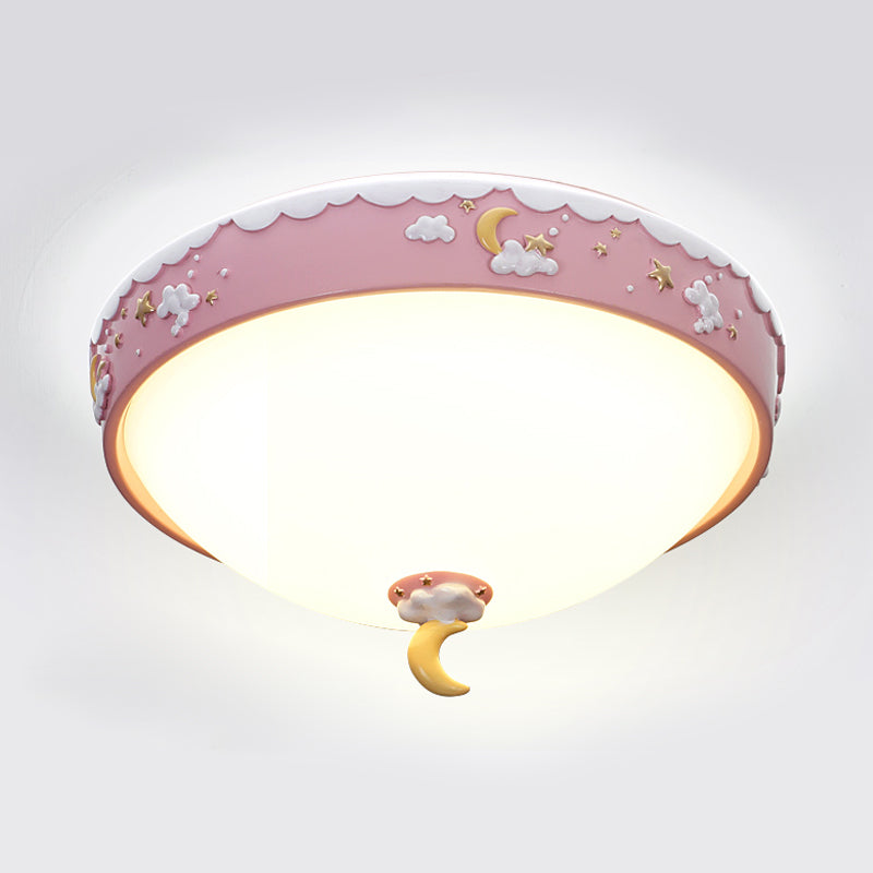 Contemporary Pink/Blue Cloud Pattern Led Ceiling Flush Mount With Moon And Star Design - Acrylic