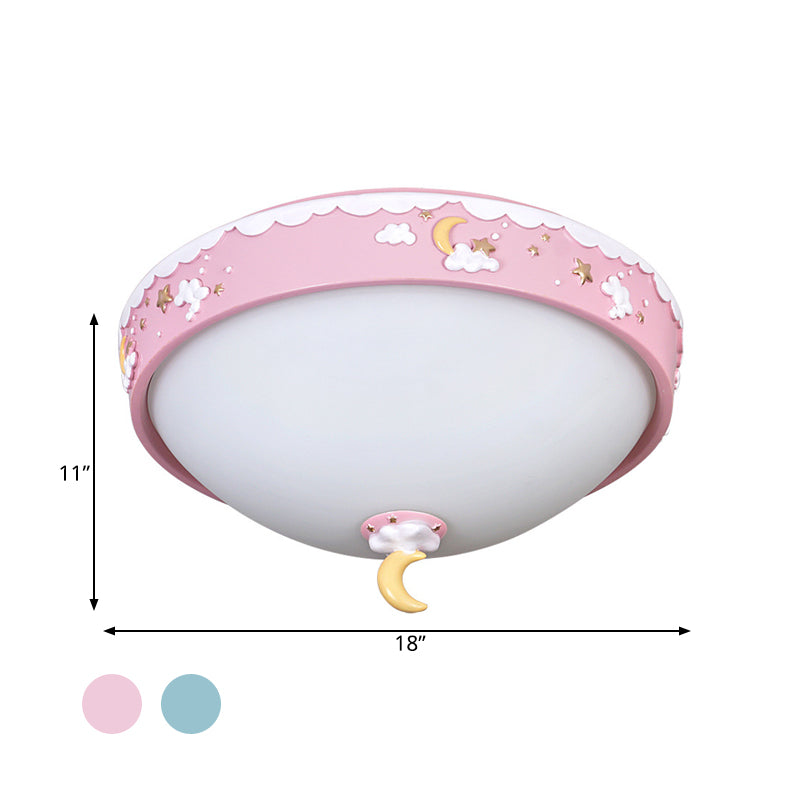 Contemporary Pink/Blue Cloud Pattern Led Ceiling Flush Mount With Moon And Star Design - Acrylic