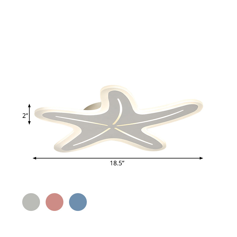 Modern Star Shaped Led Flush Light In Blue/Pink/White - Ideal For Kindergartens