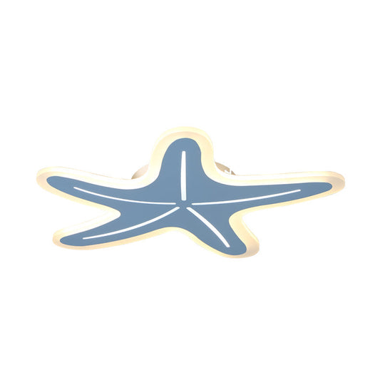 Modern Star Shaped Led Flush Light In Blue/Pink/White - Ideal For Kindergartens