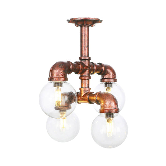 Clear Glass Semi - Flush Ceiling Light With Ball Design - Farmhouse Style Copper Finish Restaurant
