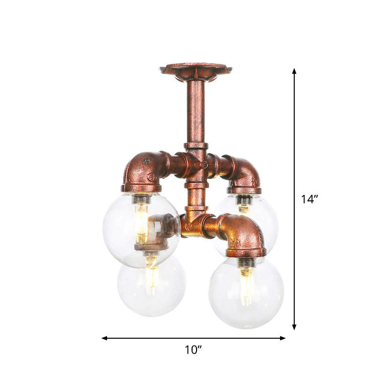 Clear Glass Semi - Flush Ceiling Light With Ball Design - Farmhouse Style Copper Finish Restaurant