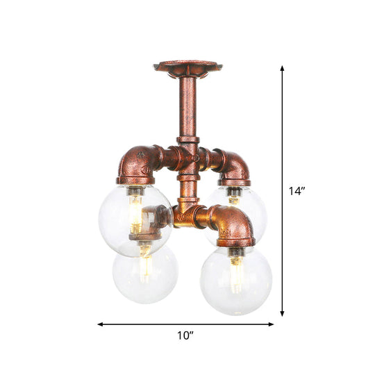 Clear Glass Semi - Flush Ceiling Light With Ball Design - Farmhouse Style Copper Finish Restaurant