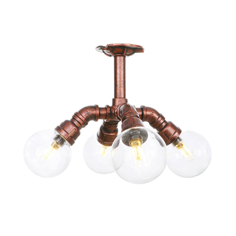 Clear Glass Semi - Flush Ceiling Light With Ball Design - Farmhouse Style Copper Finish Restaurant