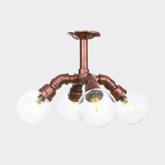 Clear Glass Semi - Flush Ceiling Light With Ball Design - Farmhouse Style Copper Finish Restaurant