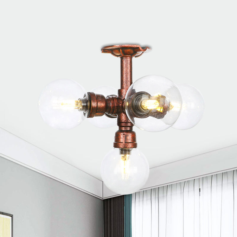 Clear Glass Semi - Flush Ceiling Light With Ball Design - Farmhouse Style Copper Finish Restaurant