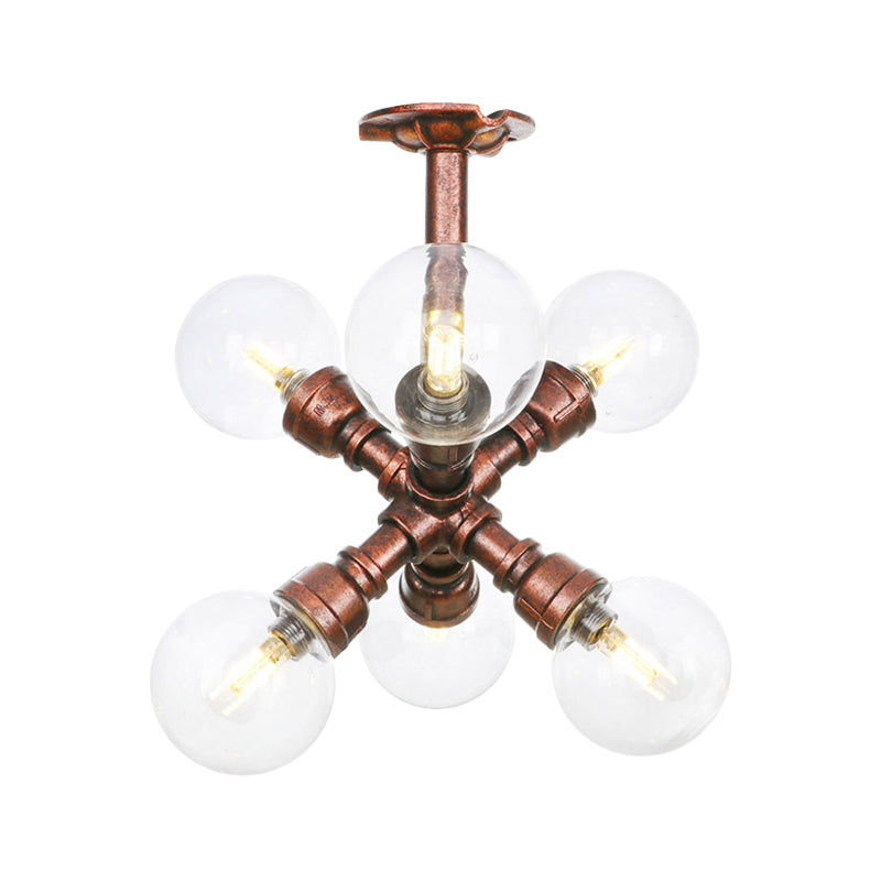 Clear Glass Semi - Flush Ceiling Light With Ball Design - Farmhouse Style Copper Finish Restaurant