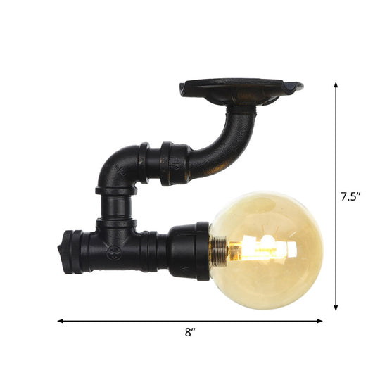 Vintage Black 1 - Light Ball Semi Flush Mount Ceiling Lamp With Amber Glass Finish