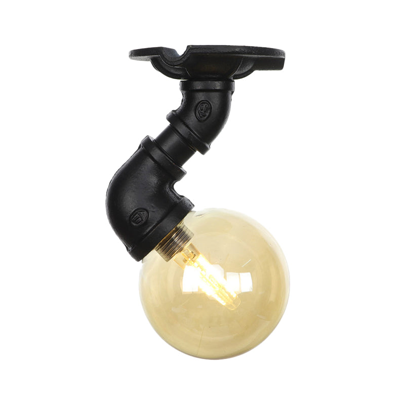 Vintage Black 1 - Light Ball Semi Flush Mount Ceiling Lamp With Amber Glass Finish