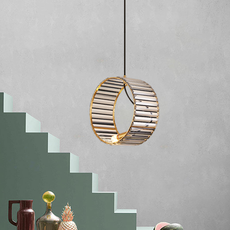 Stylish Ribbed Crystal Pendant - Modern Brass Hanging Lamp