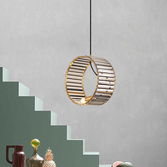 Stylish Ribbed Crystal Pendant - Modern Brass Hanging Lamp